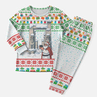 Iran Christmas Pajama Set with Santa Taking Photos Ancient Columns and Snowflake Gift Pattern - Wonder Print Shop