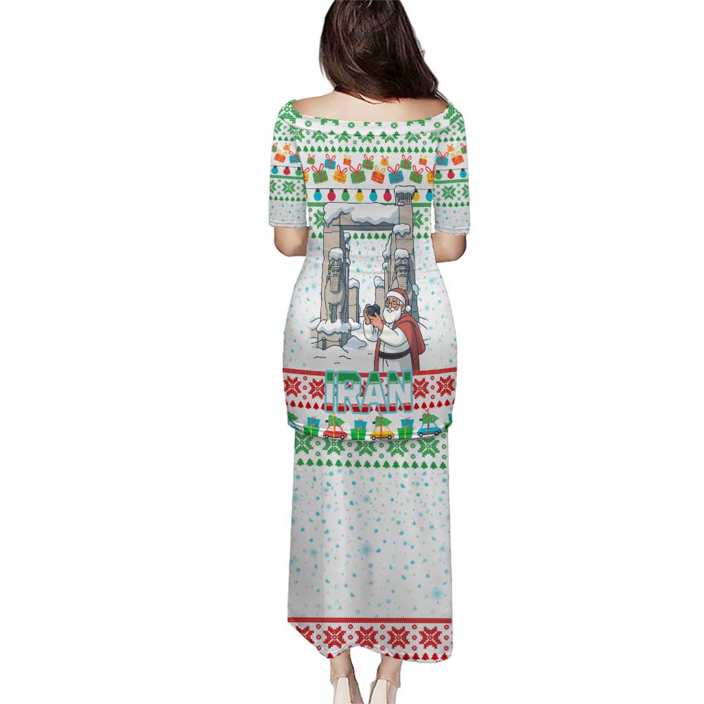Iran Christmas Puletasi with Santa Taking Photos Ancient Columns and Snowflake Gift Pattern - Wonder Print Shop