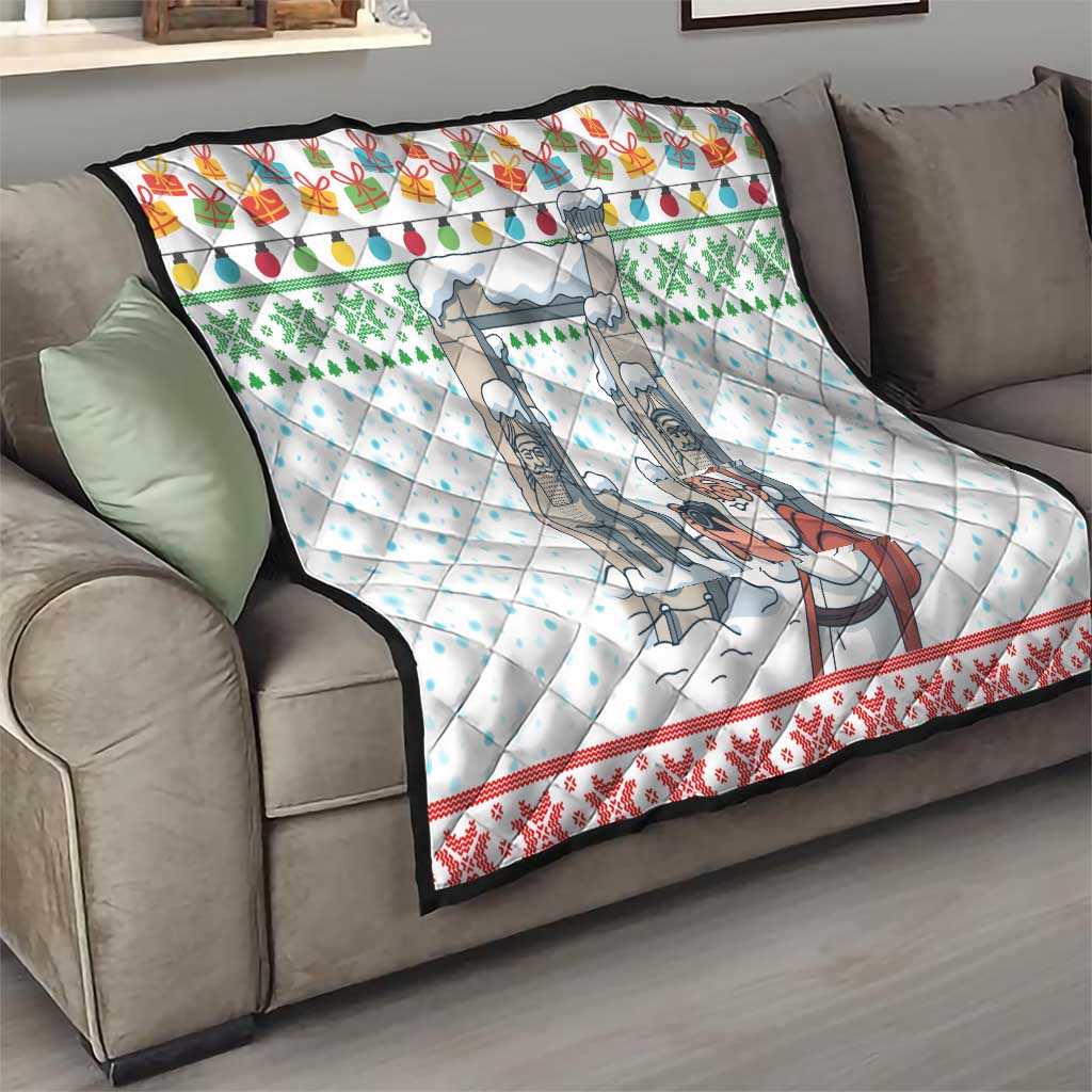 Iran Christmas Quilt with Santa Taking Photos Ancient Columns and Snowflake Gift Pattern - Wonder Print Shop