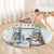 Iran Christmas Round Carpet with Santa Taking Photos Ancient Columns and Snowflake Gift Pattern - Wonder Print Shop
