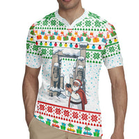 Iran Christmas Rugby Jersey with Santa Taking Photos Ancient Columns and Snowflake Gift Pattern - Wonder Print Shop