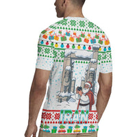 Iran Christmas Rugby Jersey with Santa Taking Photos Ancient Columns and Snowflake Gift Pattern - Wonder Print Shop