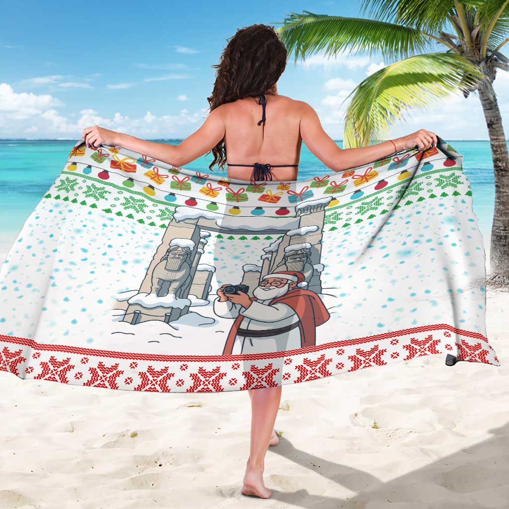 Iran Christmas Sarong with Santa Taking Photos Ancient Columns and Snowflake Gift Pattern - Wonder Print Shop