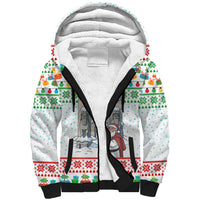 Iran Christmas Sherpa Hoodie with Santa Taking Photos Ancient Columns and Snowflake Gift Pattern - Wonder Print Shop