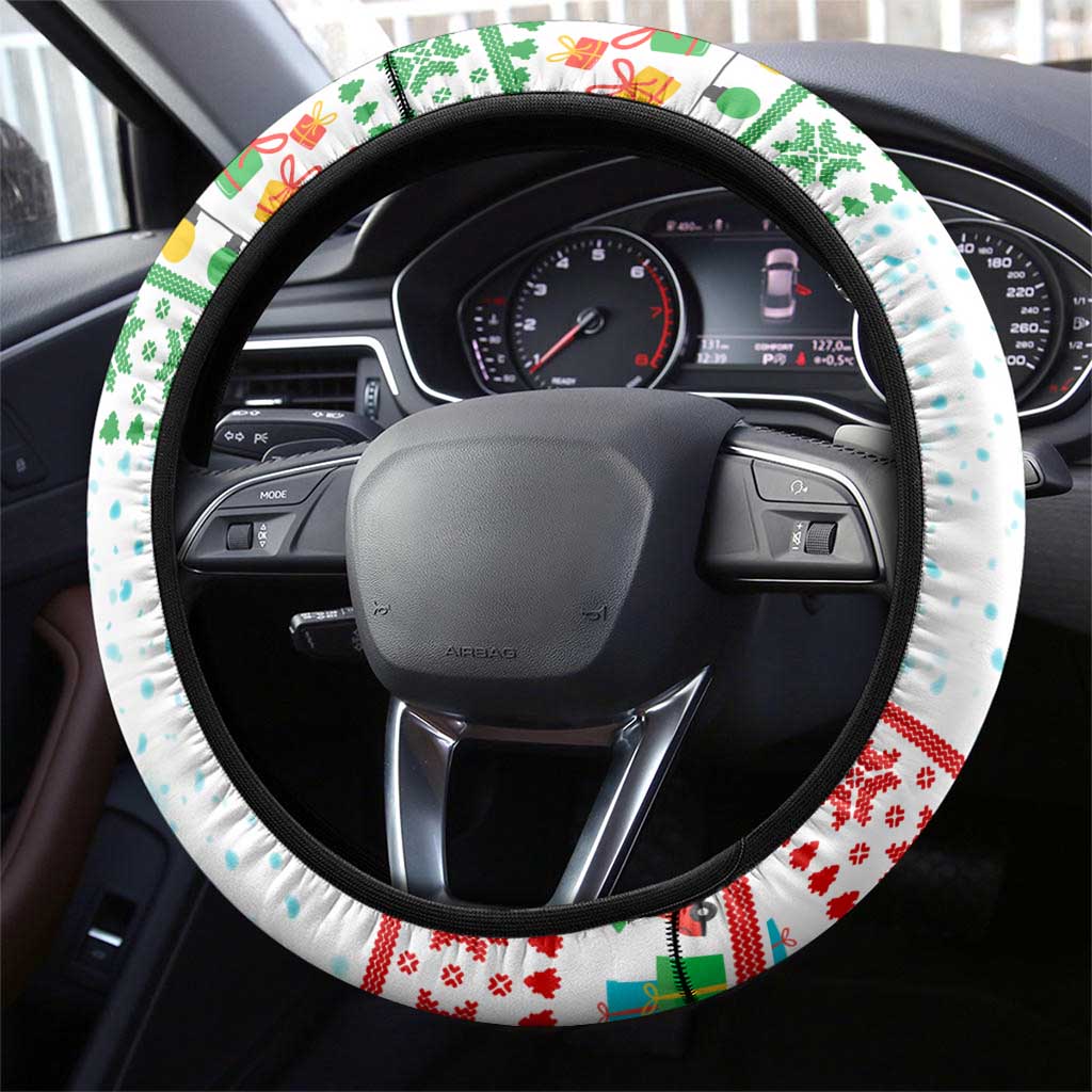 Iran Christmas Steering Wheel Cover with Santa Taking Photos Ancient Columns and Snowflake Gift Pattern - Wonder Print Shop