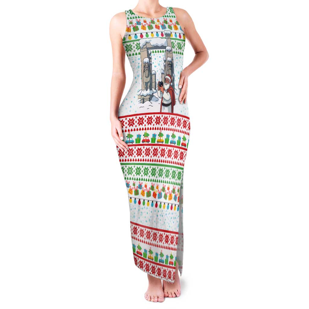 Iran Christmas Tank Maxi Dress with Santa Taking Photos Ancient Columns and Snowflake Gift Pattern - Wonder Print Shop
