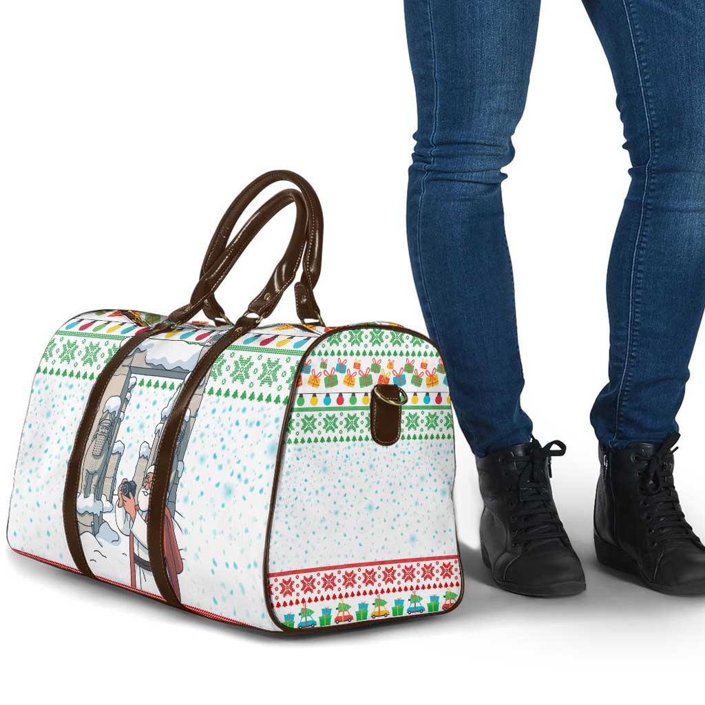 Iran Christmas Travel Bag with Santa Taking Photos Ancient Columns and Snowflake Gift Pattern - Wonder Print Shop