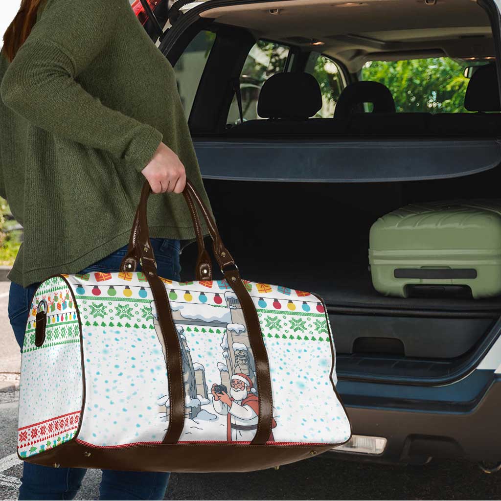 Iran Christmas Travel Bag with Santa Taking Photos Ancient Columns and Snowflake Gift Pattern - Wonder Print Shop