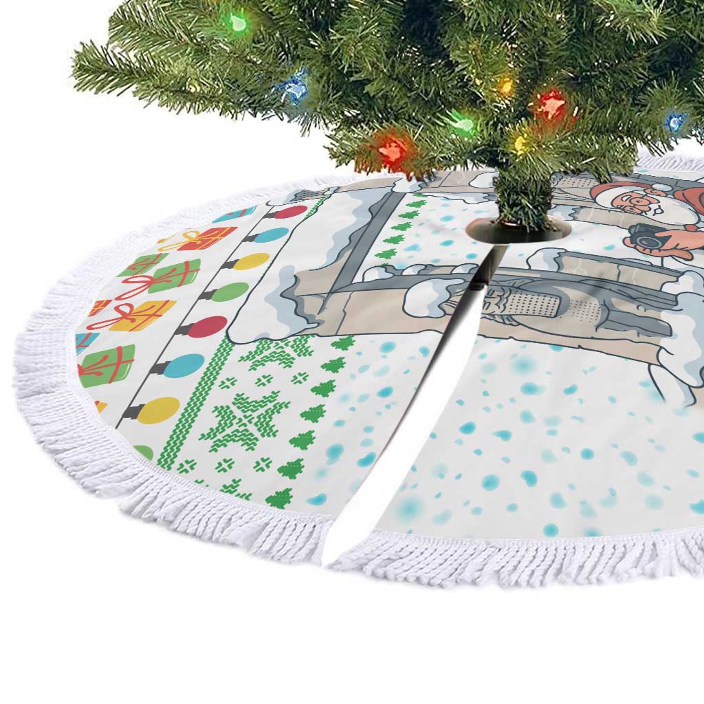 Iran Christmas Tree Skirt with Santa Taking Photos Ancient Columns and Snowflake Gift Pattern - Wonder Print Shop