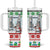 Iran Christmas Tumbler With Handle with Santa Taking Photos Ancient Columns and Snowflake Gift Pattern - Wonder Print Shop