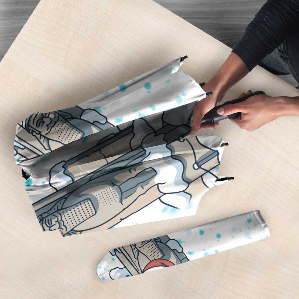 Iran Christmas Umbrella with Santa Taking Photos Ancient Columns and Snowflake Gift Pattern - Wonder Print Shop