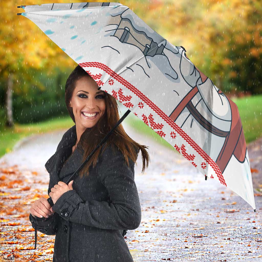 Iran Christmas Umbrella with Santa Taking Photos Ancient Columns and Snowflake Gift Pattern - Wonder Print Shop