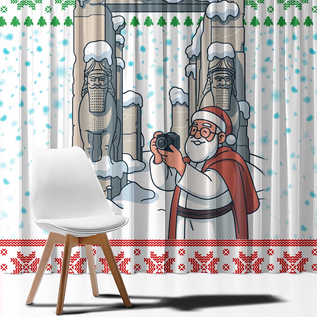 Iran Christmas Window Curtain with Santa Taking Photos Ancient Columns and Snowflake Gift Pattern - Wonder Print Shop