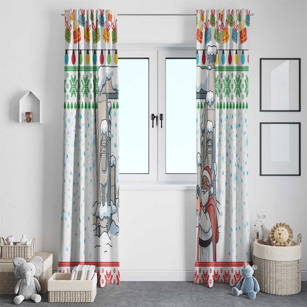 Iran Christmas Window Curtain with Santa Taking Photos Ancient Columns and Snowflake Gift Pattern - Wonder Print Shop