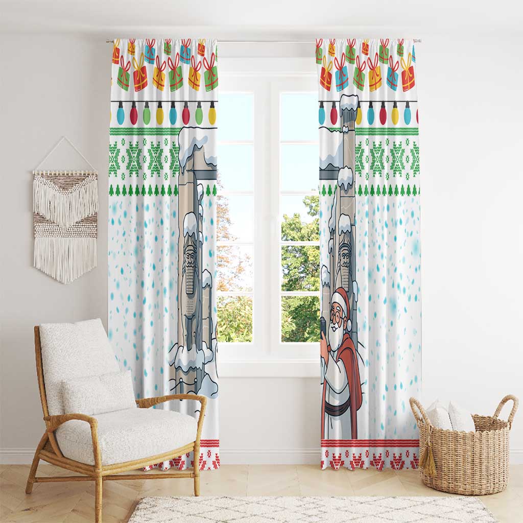 Iran Christmas Window Curtain with Santa Taking Photos Ancient Columns and Snowflake Gift Pattern - Wonder Print Shop