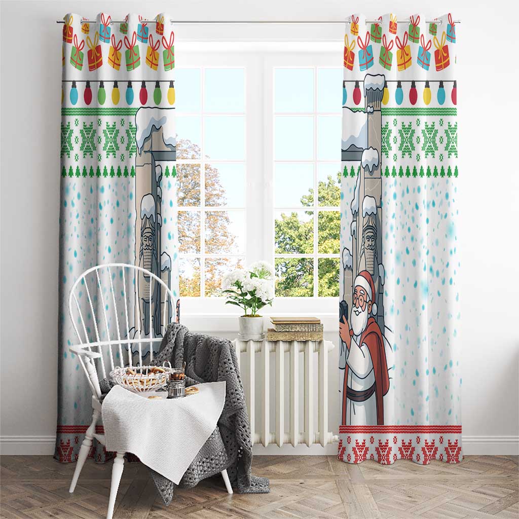 Iran Christmas Window Curtain with Santa Taking Photos Ancient Columns and Snowflake Gift Pattern - Wonder Print Shop