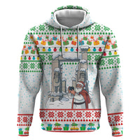 Iran Christmas Zip Hoodie with Santa Taking Photos Ancient Columns and Snowflake Gift Pattern - Wonder Print Shop