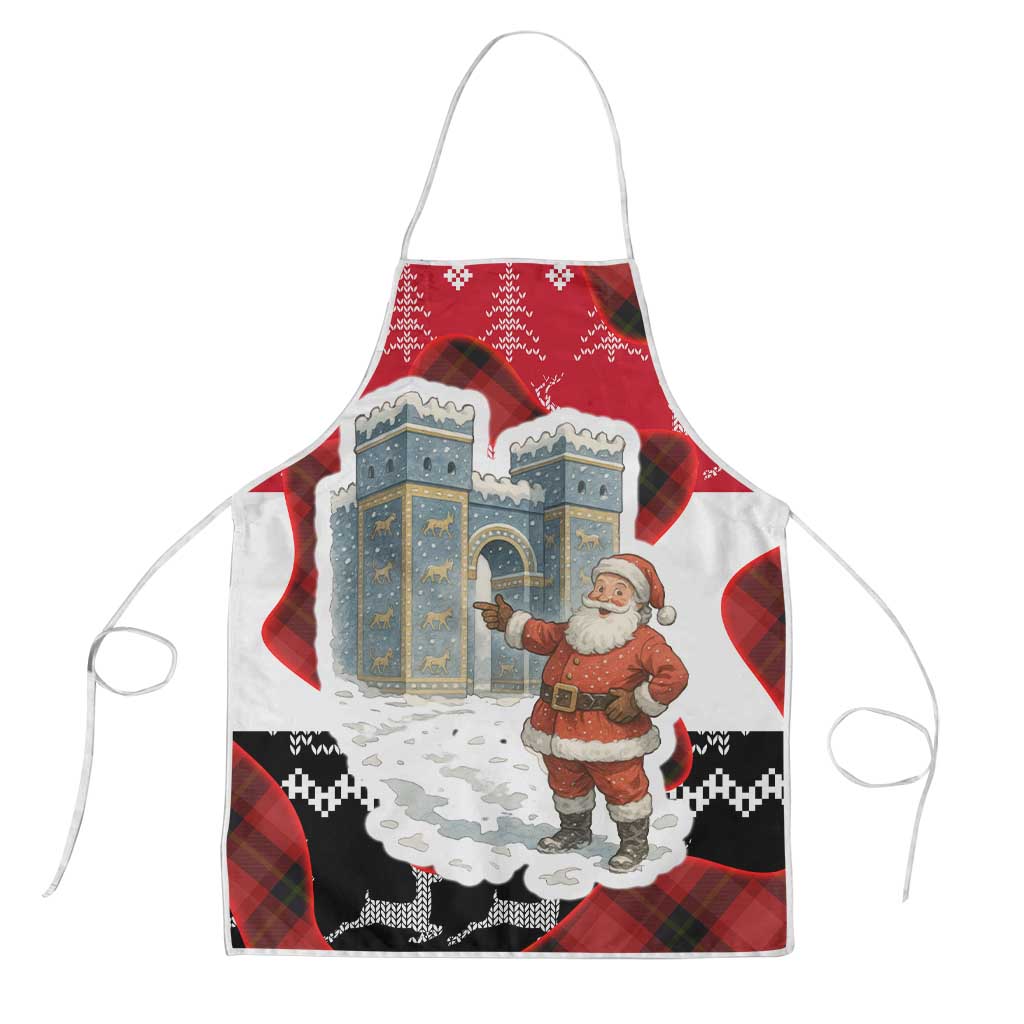 Iraq Christmas Apron with Santa Ishtar Gate Red Plaid and Snowflake Reindeer Pattern - Wonder Print Shop