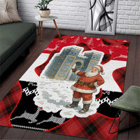 Iraq Christmas Area Rug with Santa Ishtar Gate Red Plaid and Snowflake Reindeer Pattern - Wonder Print Shop