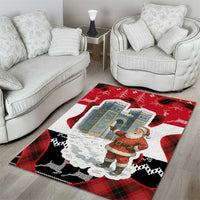 Iraq Christmas Area Rug with Santa Ishtar Gate Red Plaid and Snowflake Reindeer Pattern - Wonder Print Shop