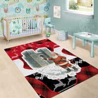 Iraq Christmas Area Rug with Santa Ishtar Gate Red Plaid and Snowflake Reindeer Pattern - Wonder Print Shop