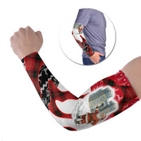 Iraq Christmas Arm Sleeves with Santa Ishtar Gate Red Plaid and Snowflake Reindeer Pattern - Wonder Print Shop