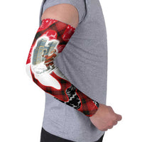 Iraq Christmas Arm Sleeves with Santa Ishtar Gate Red Plaid and Snowflake Reindeer Pattern - Wonder Print Shop