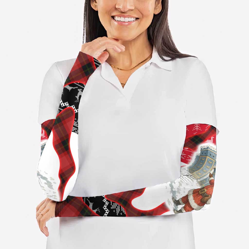 Iraq Christmas Arm Sleeves with Santa Ishtar Gate Red Plaid and Snowflake Reindeer Pattern - Wonder Print Shop