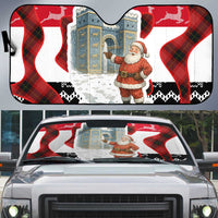 Iraq Christmas Auto Sun Shade with Santa Ishtar Gate Red Plaid and Snowflake Reindeer Pattern - Wonder Print Shop