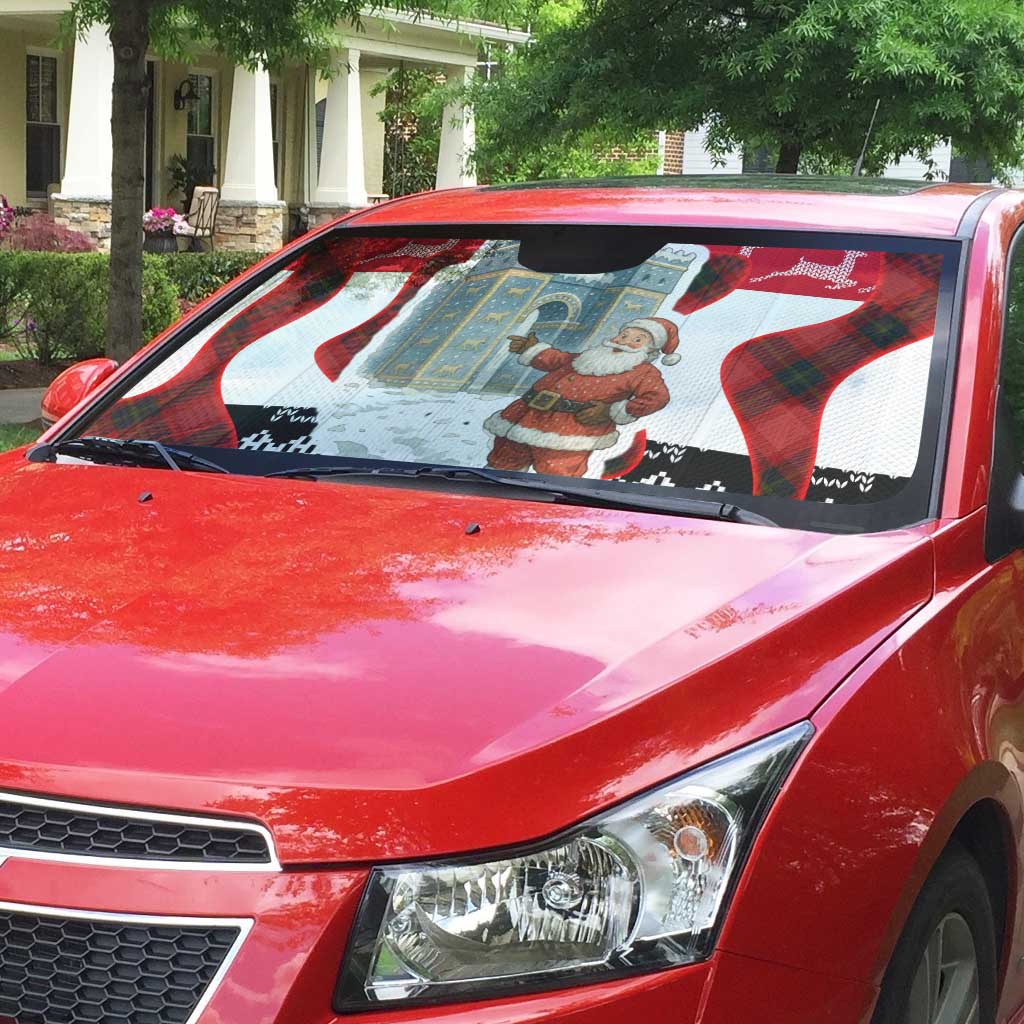Iraq Christmas Auto Sun Shade with Santa Ishtar Gate Red Plaid and Snowflake Reindeer Pattern - Wonder Print Shop