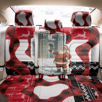 Iraq Christmas Back Car Seat Cover with Santa Ishtar Gate Red Plaid and Snowflake Reindeer Pattern - Wonder Print Shop