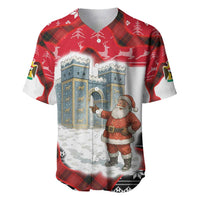 Iraq Christmas Baseball Jersey with Santa Ishtar Gate Red Plaid and Snowflake Reindeer Pattern - Wonder Print Shop