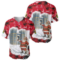 Iraq Christmas Baseball Jersey with Santa Ishtar Gate Red Plaid and Snowflake Reindeer Pattern - Wonder Print Shop