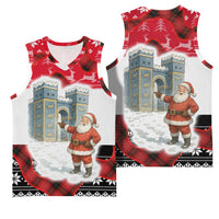 Iraq Christmas Basketball Jersey with Santa Ishtar Gate Red Plaid and Snowflake Reindeer Pattern - Wonder Print Shop