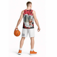 Iraq Christmas Basketball Jersey with Santa Ishtar Gate Red Plaid and Snowflake Reindeer Pattern - Wonder Print Shop