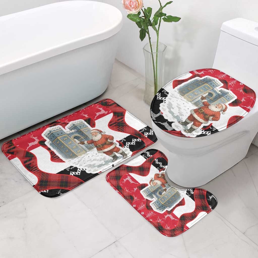 Iraq Christmas Bathroom Set with Santa Ishtar Gate Red Plaid and Snowflake Reindeer Pattern - Wonder Print Shop
