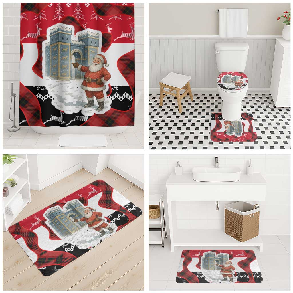 Iraq Christmas Bathroom Set with Santa Ishtar Gate Red Plaid and Snowflake Reindeer Pattern - Wonder Print Shop