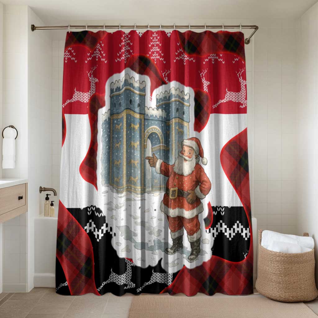 Iraq Christmas Bathroom Set with Santa Ishtar Gate Red Plaid and Snowflake Reindeer Pattern - Wonder Print Shop
