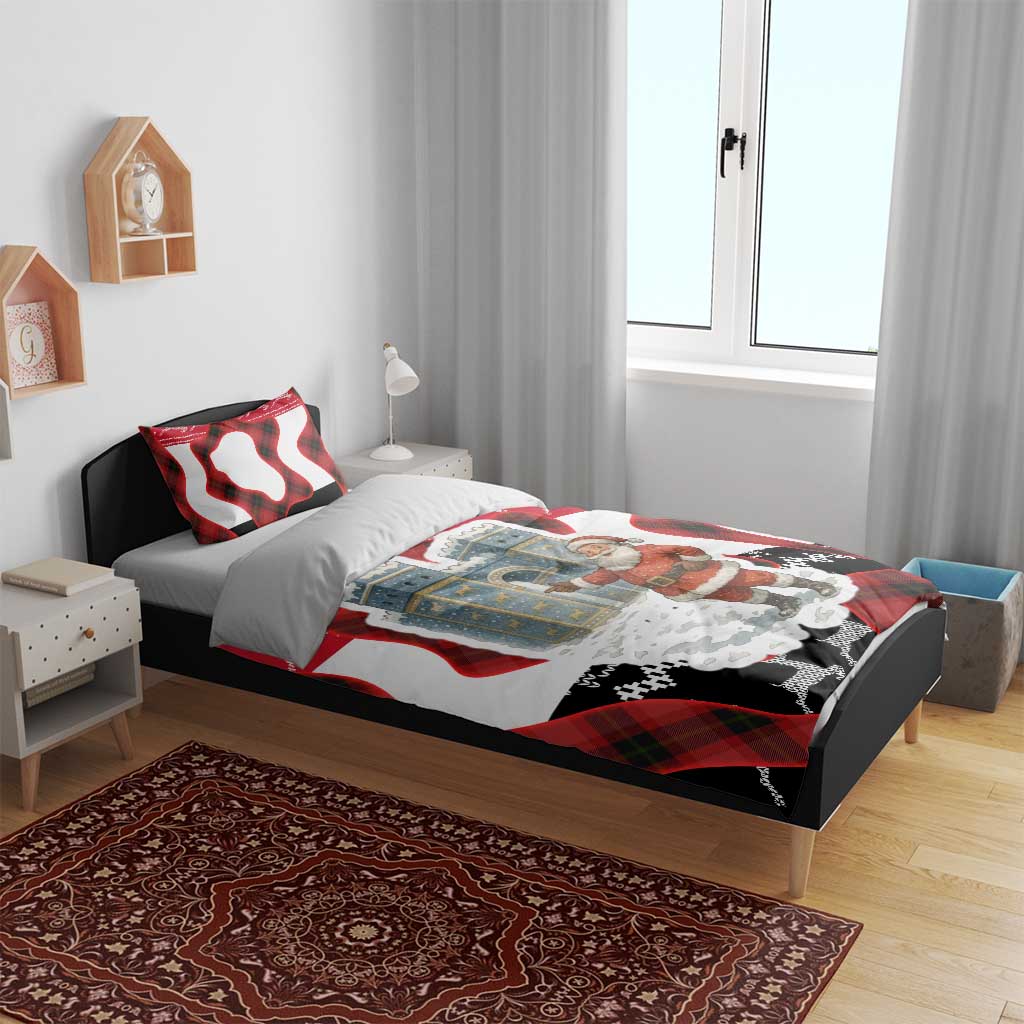 Iraq Christmas Bedding Set with Santa Ishtar Gate Red Plaid and Snowflake Reindeer Pattern - Wonder Print Shop