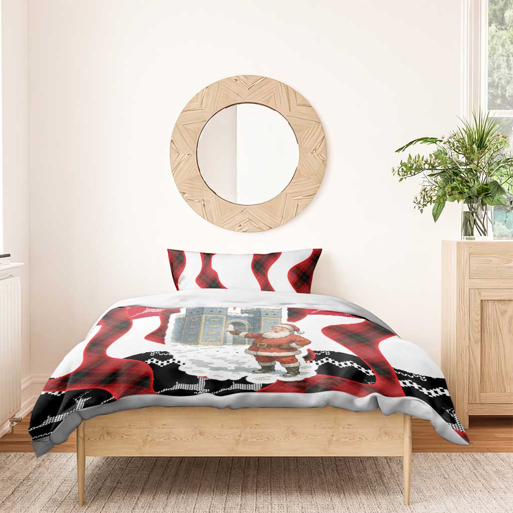 Iraq Christmas Bedding Set with Santa Ishtar Gate Red Plaid and Snowflake Reindeer Pattern - Wonder Print Shop