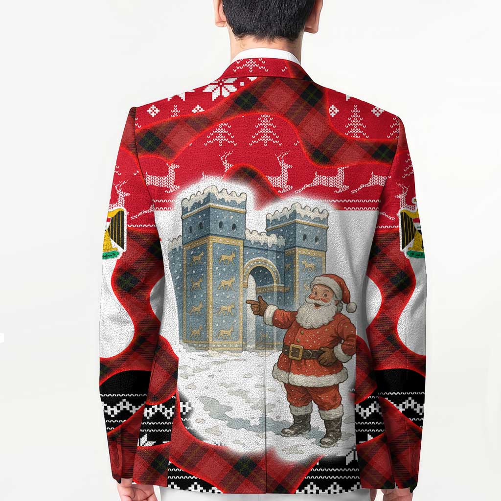 Iraq Christmas Blazer with Santa Ishtar Gate Red Plaid and Snowflake Reindeer Pattern - Wonder Print Shop