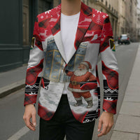 Iraq Christmas Blazer with Santa Ishtar Gate Red Plaid and Snowflake Reindeer Pattern - Wonder Print Shop
