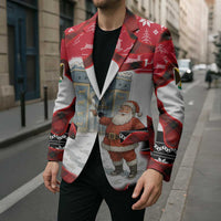 Iraq Christmas Blazer with Santa Ishtar Gate Red Plaid and Snowflake Reindeer Pattern - Wonder Print Shop