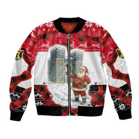 Iraq Christmas Bomber Jacket with Santa Ishtar Gate Red Plaid and Snowflake Reindeer Pattern - Wonder Print Shop