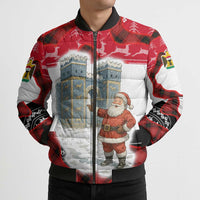 Iraq Christmas Bomber Puffer Jacket with Santa Ishtar Gate Red Plaid and Snowflake Reindeer Pattern - Wonder Print Shop