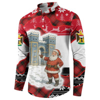 Iraq Christmas Button Sweatshirt with Santa Ishtar Gate Red Plaid and Snowflake Reindeer Pattern - Wonder Print Shop