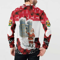 Iraq Christmas Button Sweatshirt with Santa Ishtar Gate Red Plaid and Snowflake Reindeer Pattern - Wonder Print Shop