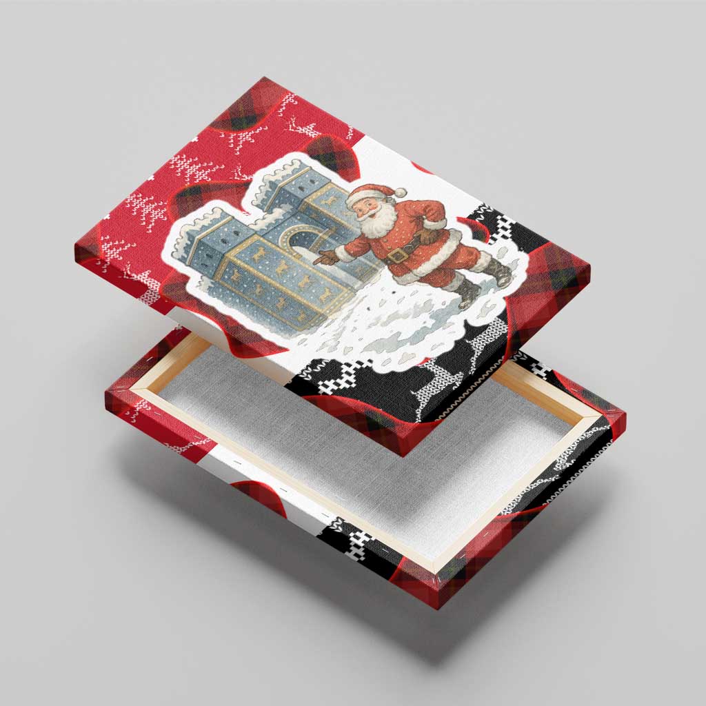 Iraq Christmas Canvas Wall Art with Santa Ishtar Gate Red Plaid and Snowflake Reindeer Pattern - Wonder Print Shop