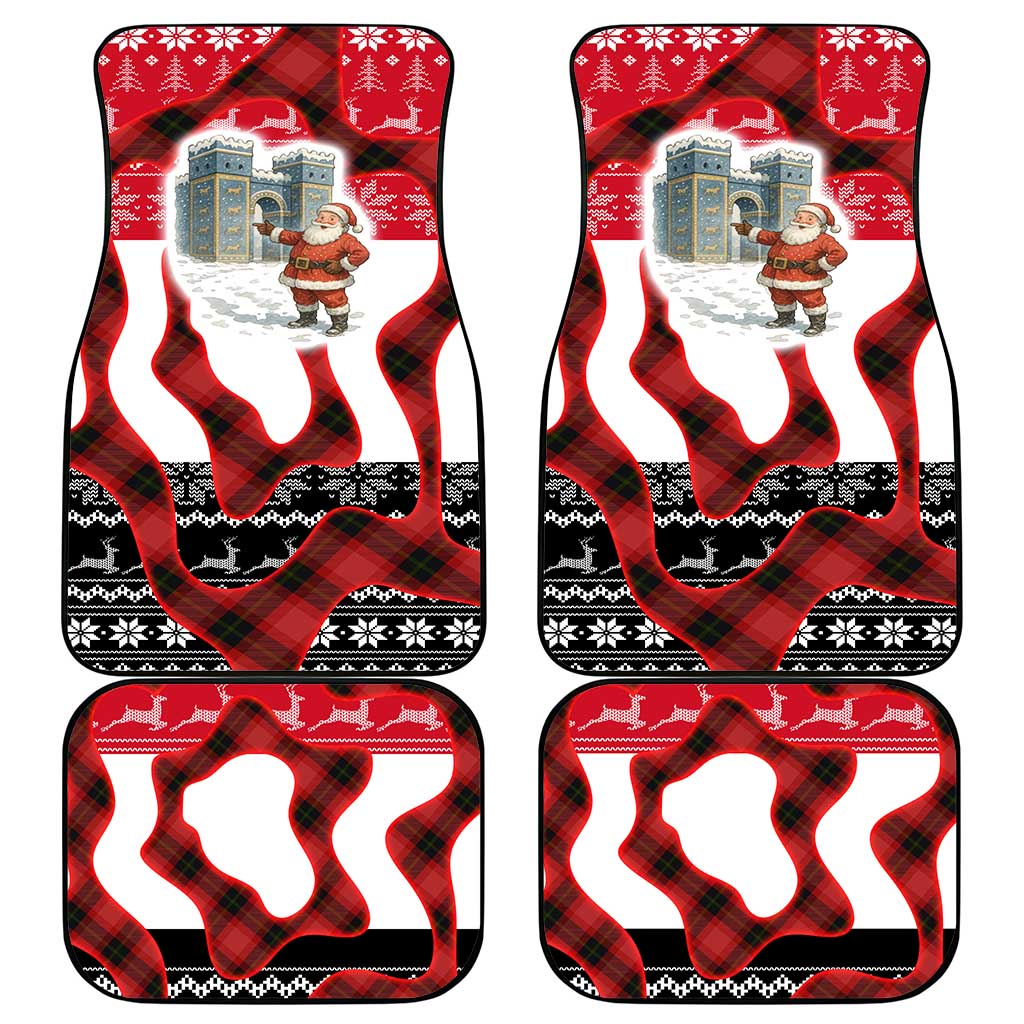 Iraq Christmas Car Mats with Santa Ishtar Gate Red Plaid and Snowflake Reindeer Pattern - Wonder Print Shop