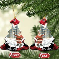 Iraq Christmas Ceramic Ornament with Santa Ishtar Gate Red Plaid and Snowflake Reindeer Pattern - Wonder Print Shop